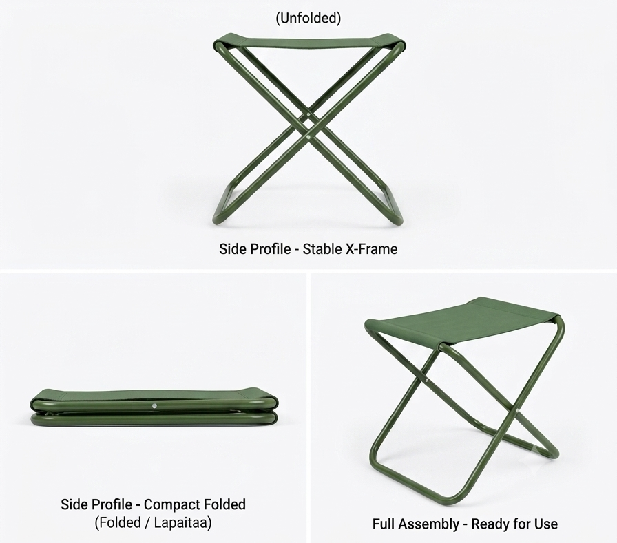 Portable Folding Stool | Heavy Duty Metal Frame | Lightweight Camping & Travel Stool | Foldable Fishing Chair | Outdoor & Indoor Seat