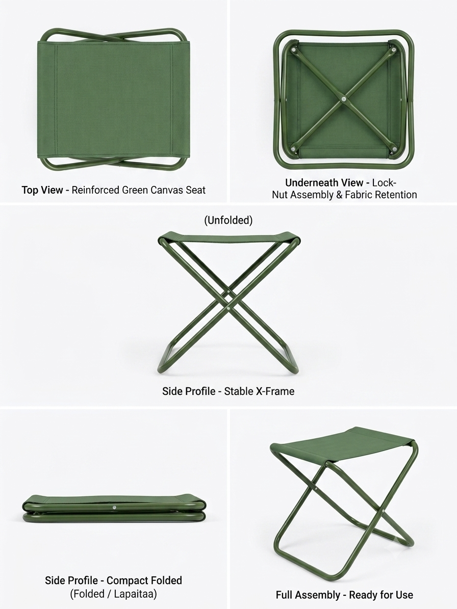 Portable Folding Stool | Heavy Duty Metal Frame | Lightweight Camping & Travel Stool | Foldable Fishing Chair | Outdoor & Indoor Seat